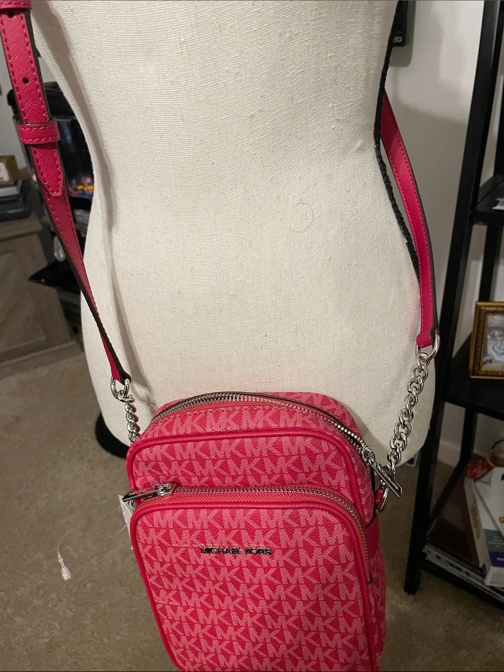 Michael Kors Hot Pink Monogram Crossbody with Chain Strap